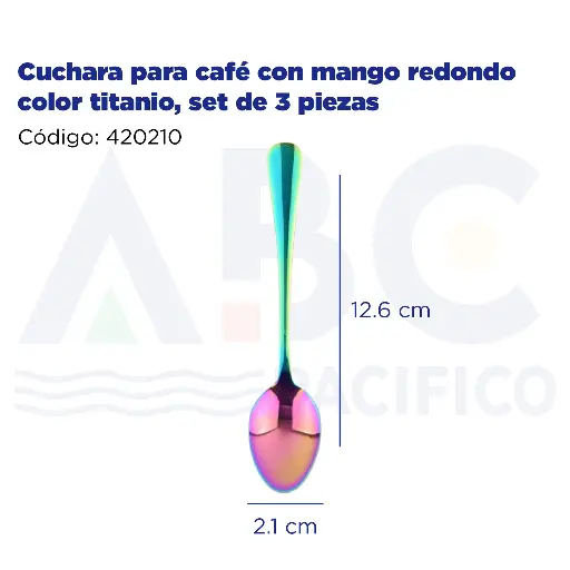 [420210] Cuchara para café con mango redondo color titanio, set de 3 piezas