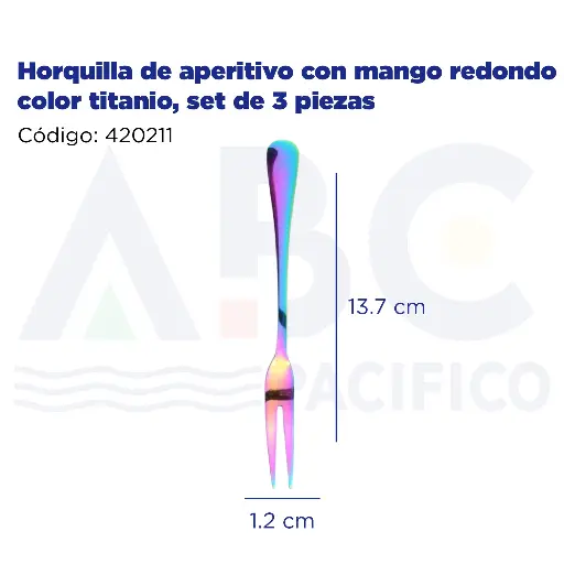 [420211] Horquilla de aperitivo con mango redondo color titanio, set de 3 piezas