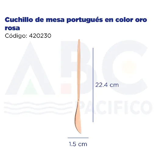 [420230] Cuchillo de mesa portugués en color oro rosa