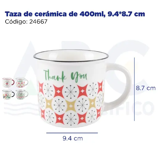 [24667] Taza de cerámica de 400ml, 9.4*8.7 cm