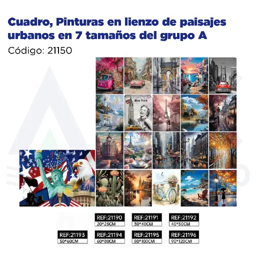[21150] Cuadro, Pinturas en lienzo de paisajes urbanos en 7 tamaños del grupo A