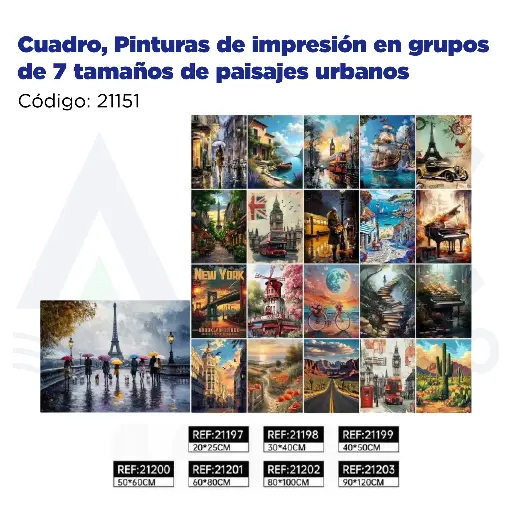 [21151] Cuadro, Pinturas de impresión en grupos de 7 tamaños de paisajes urbanos