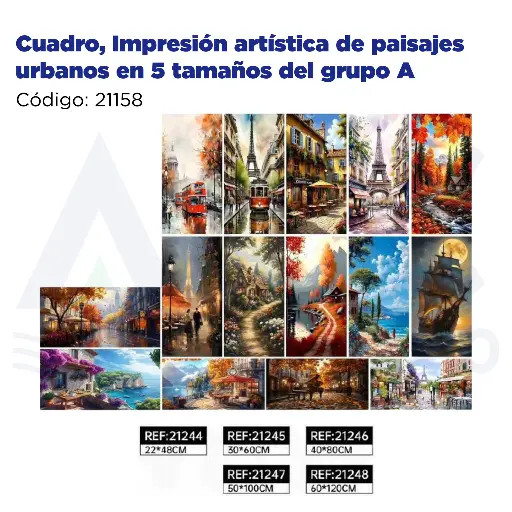 [21158] Cuadro, Impresión artística de paisajes urbanos en 5 tamaños del grupo A