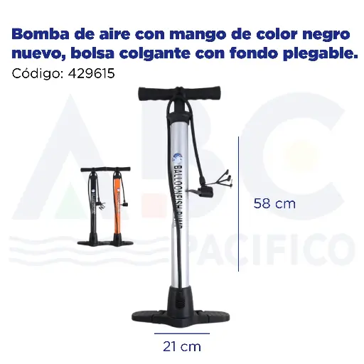 [429615] Bomba de aire con mango de color negro nuevo, bolsa colgante con fondo plegable., 