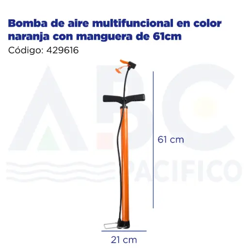 [429616] Bomba de aire multifuncional en color naranja con manguera de 61cm,