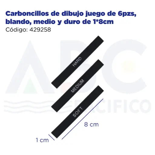 [429258] Carboncillos de dibujo juego de 6pzs, blando, medio y duro de 1*8cm