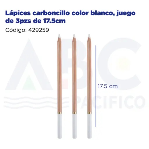 [429259] Lápices carboncillo color blanco, juego de 3pzs de 17.5cm