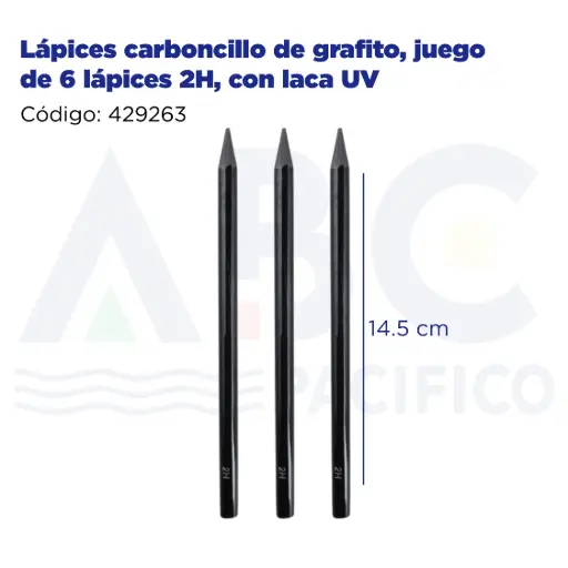 [429263] Lápices carboncillo  de grafito, juego de 6 lápices 2H, con laca UV