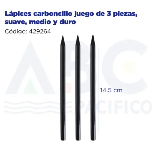 [429264] Lápices carboncillo juego de 3 piezas, suave, medio y duro