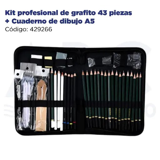 [429266] Kit profesional de grafito 43 piezas + Cuaderno de dibujo A5