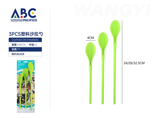 [01310] Cucharas para ensalada de plástico verde 24-28-32.5*4 cm 3 piezas