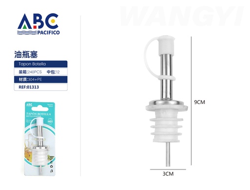 [01313] Tapón de botella para aceites de acero inoxidable con plástico 9*3 cm