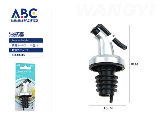 [01315] Tapón de botella para aceites de acero inoxidable con plástico 8*3.5 cm