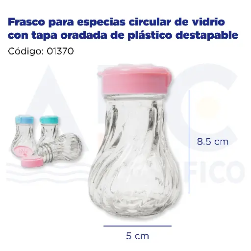 [01370] Frasco para especias circular de vidrio con tapa oradada de plástico destapable