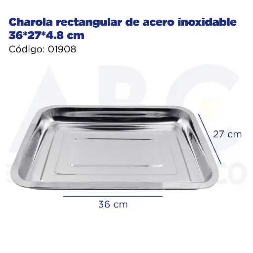 [01908] Charola rectangular de acero inoxidable 36*27*4.8 cm
