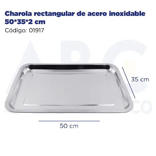 [01917] Charola rectangular de acero inoxidable 50*35*2 cm