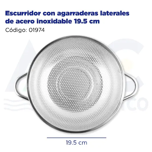 [01974] Escurridor con agarraderas laterales de acero inoxidable 19.5 cm