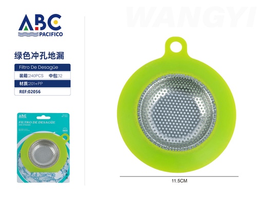 [02056] Colador circular para fregadero de cocina de acero inoxidable con borde de plástico verde