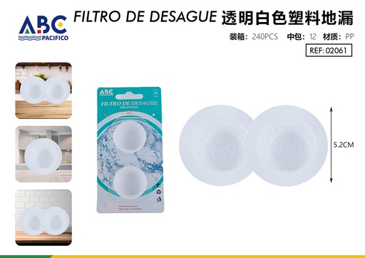 [02061] Colador circular para fregadero de cocina de plástico blanco con transparente 5.2 cm