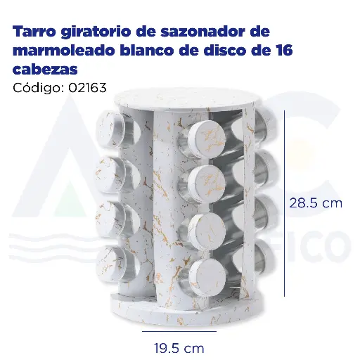 [02163] Tarro giratorio de sazonador de marmoleado blanco de disco de 16 cabezas
