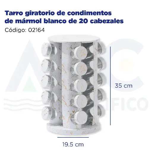 [02164] Tarro giratorio de condimentos de mármol blanco de 20 cabezales