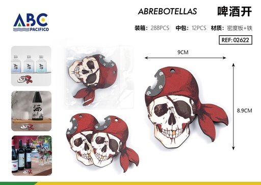 [02622] Destapador en forma de calavera pirata 8.9*9 cm