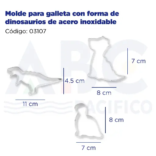 [03107] Molde para galleta con forma de dinosaurios de acero inoxidable