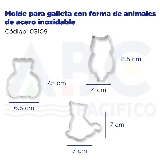 [03109] Molde para galleta con forma de animales de acero inoxidable