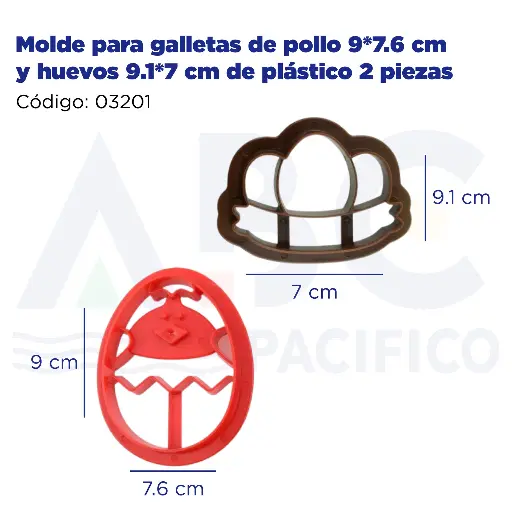 [03201] Molde para galletas de pollo 9*7.6 cm y huevos 9.1*7 cm de plástico 2 piezas
