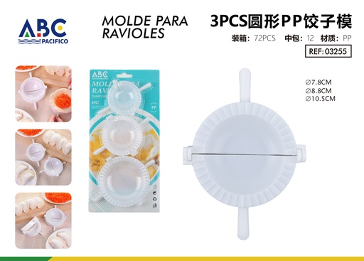 [03255] Molde plástico para ravioles 3 piezas medidas 7.8cm 8.8cm 10.5cm