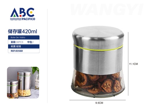 [03560] Frasco de vidrio para almacenaje con tapa de acero inoxidable de 420ml