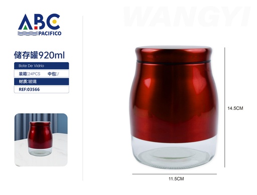 [03566] Frasco de vidrio para almacenaje con tapa de acero inoxidable en color rojo de 920ml