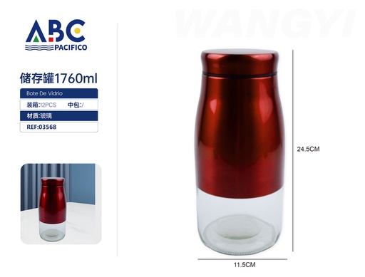 [03568] Frasco de vidrio para almacenaje con tapa de acero inoxidable en color rojo de 1760ml
