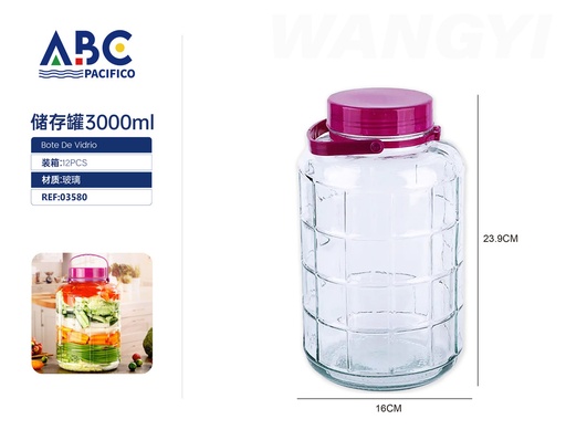 [03580] Recipiente de vidrio para almacenamiento de alimentos y encurtidos con tapa y asa de plástico