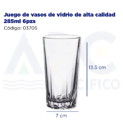 [03705] Juego de vasos de vidrio de alta calidad 285ml 6pzs