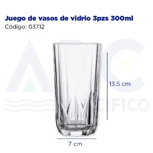 [03712] Juego de vasos de vidrio 3pzs 300ml