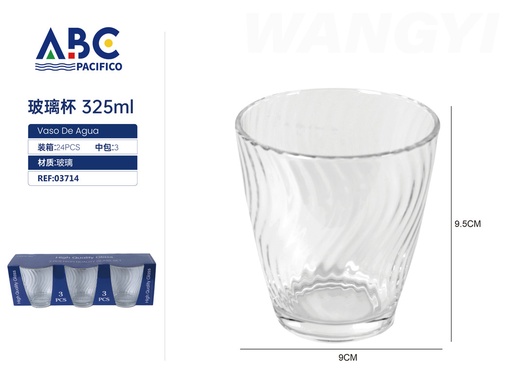 [03714] Juego de vasos de vidrio 3pzs 325ml