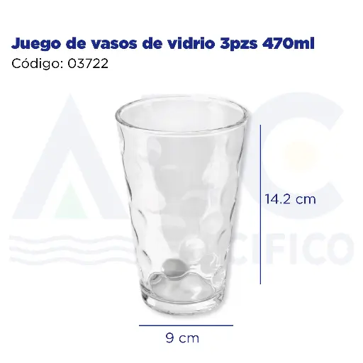[03722] Juego de vasos de vidrio 3pzs 470ml