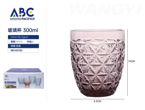[03782] Vaso de vidrio de 300ml paquete de 6 piezas color rosa