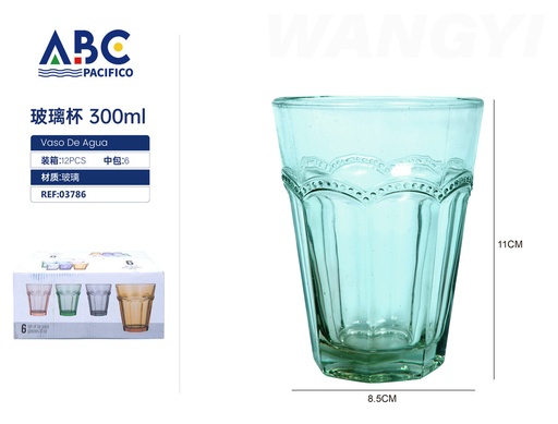 [03786] Vaso de vidrio de 300ml paquete de 6 piezas de colores