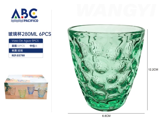 [03790] Vaso de vidrio de 280ml paquete de 6 piezas de colores