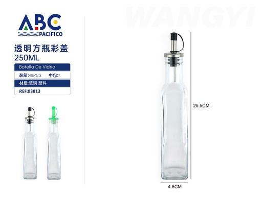 [03813] Botella cuadrada de vidrio con tapa para cerrado hermético 250ml