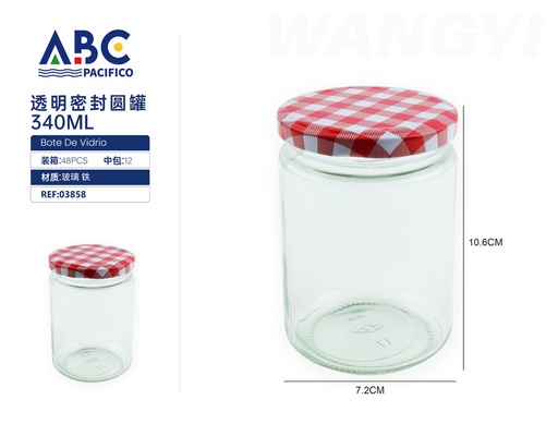 [03858] Frasco redondo de vidrio con tapa de 340ml