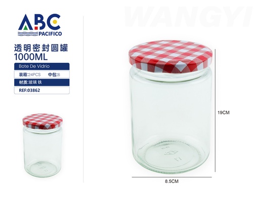 [03862] Frasco redondo de vidrio con tapa de 1000ml