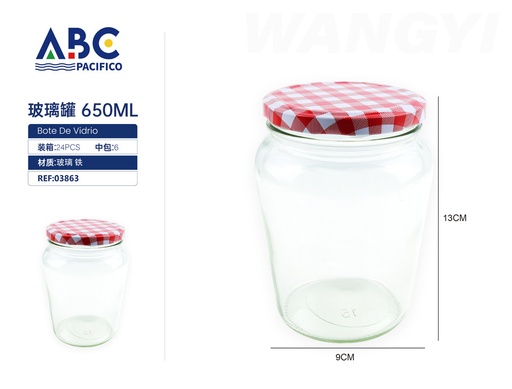 [03863] Frasco redondo de vidrio con tapa de 650ml