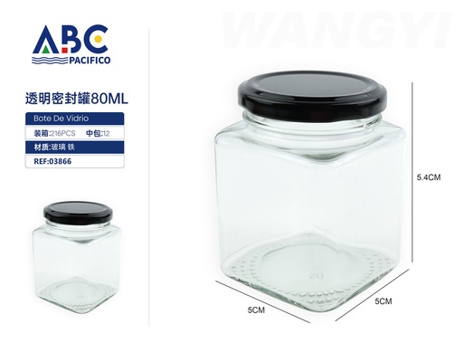 [03866] Tarro cuadrado transparente con tapa de sellado 80ml