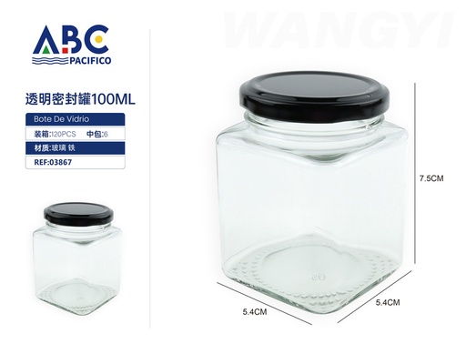 [03867] Tarro cuadrado transparente con tapa de sellado 100ml
