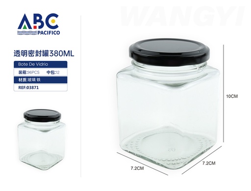 [03871] Tarro cuadrado transparente con tapa de sellado 380ml