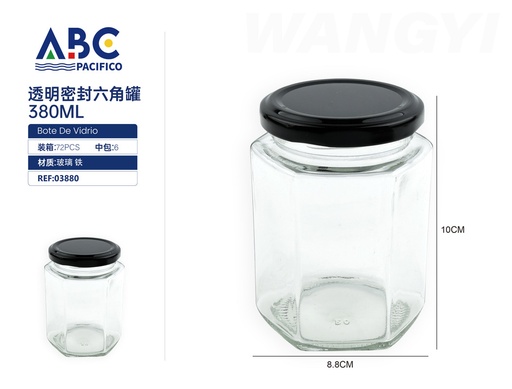 [03880] Tarro hexagonal sellado transparente 380ml