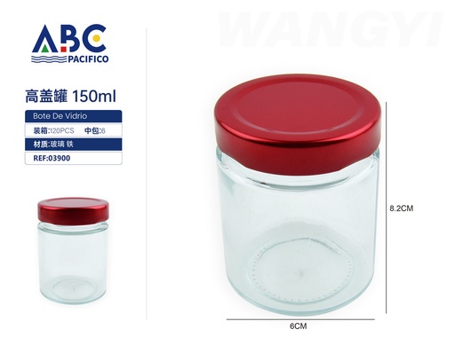 [03900] Frasco de vidrio de 150ml con tapa de acero inoxidale en color rojo